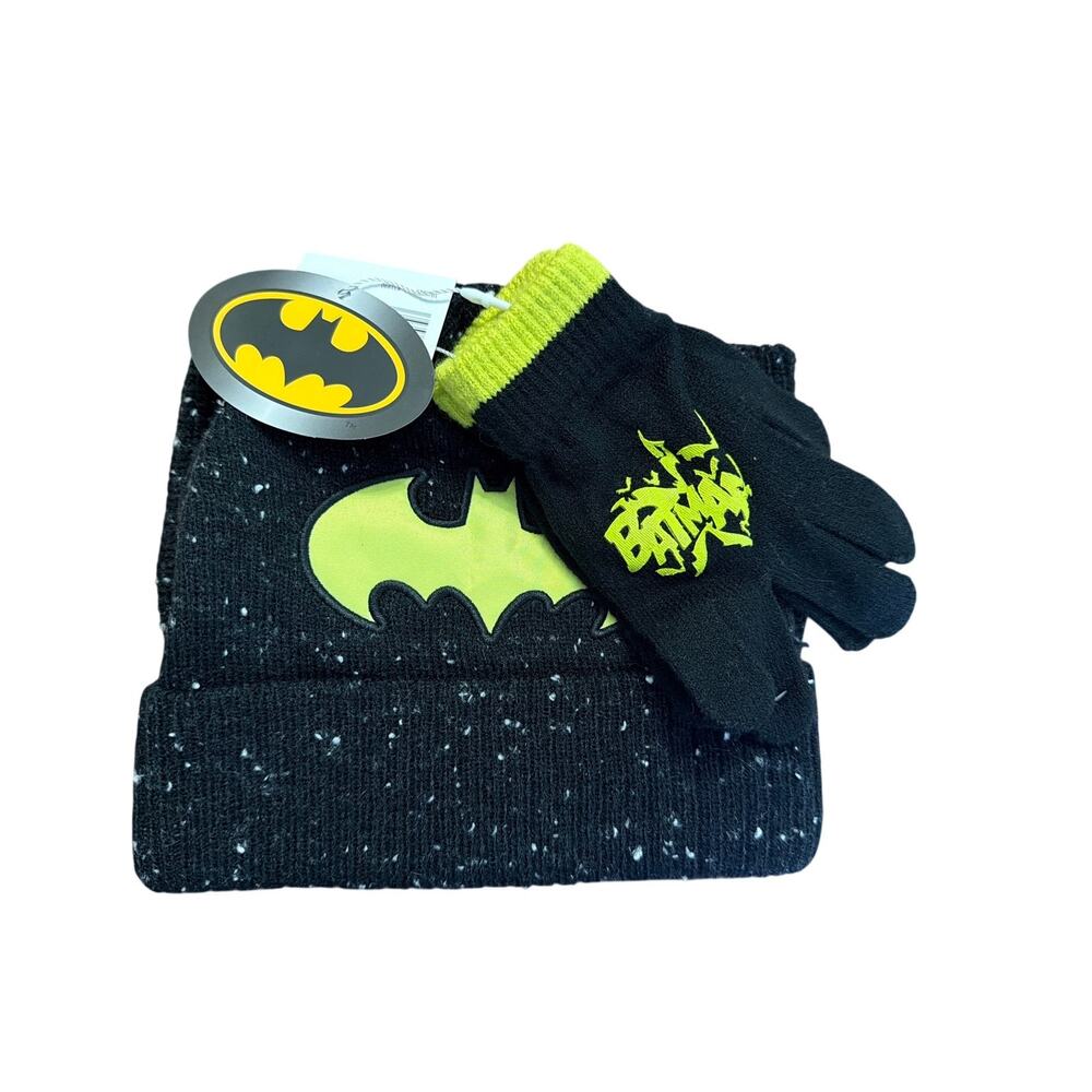 DC Batman Children's Black & Yellow Glove Hat Scarf Set Winter New
